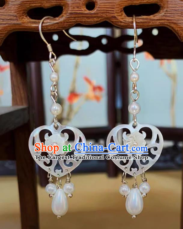 Chinese Traditional Jewelry Top Cheongsam Earring Handmade Shell Pearl Ear Jewelries