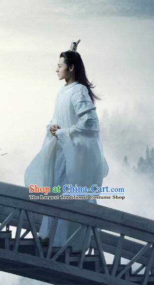 2021 TV Series Demi Gods and Semi Devils Duan Yu Costume China Ancient King White Outfit