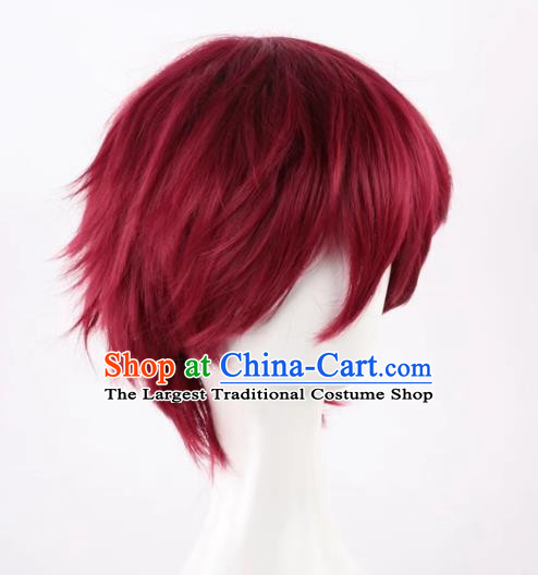 Wig Male Short Hair Shot Cos Anime Amagi Rinone Handsome Wine Red