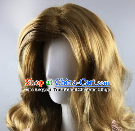 Golden Brown Front Flip Up Big Waves Ladies Prom Halloween Cosplay Outfit Full Wig
