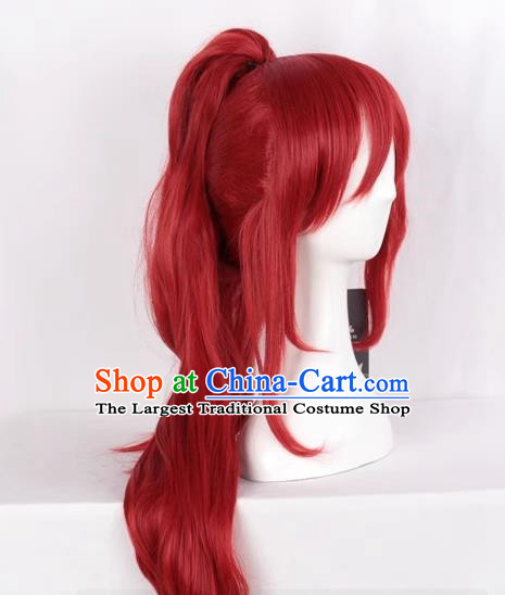 Fairy Tail Erza Cos Wig Dark Red Body + Tiger Mouth Clip Female Whole Head Fake Hair