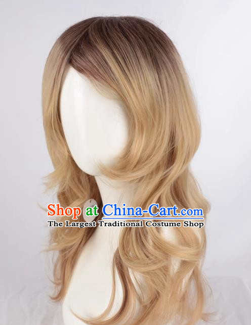 Mixed Flaxen Slightly Curly Mid Length Women Slanted Bangs Full Wig