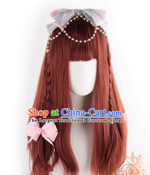 Long Hair Daily Natural Realistic Dirty Orange Long Curly Hair Soft Girl Internet Celebrity Lolita Girl Lo Wig