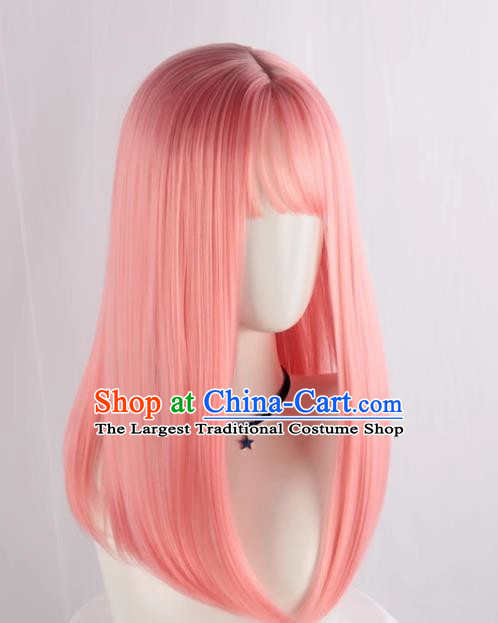 Long Straight Hair Soft Girl Lolita Pink Collarbone Hair Loli Lolita Wig Cos Fake Hair