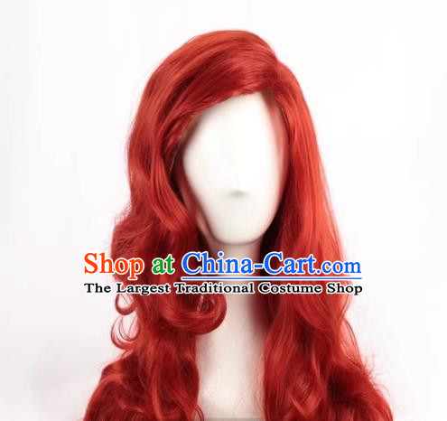 Copper Red Cosplay Full Headgear High Temperature Silk Long Curly Hair Women Bangs Upturned Cos Wig