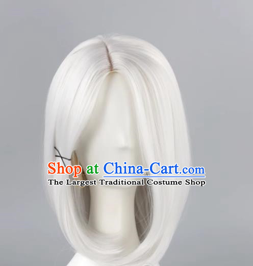 3 7 Points Scalp Silver White Cos Anime Wig For Men And Women