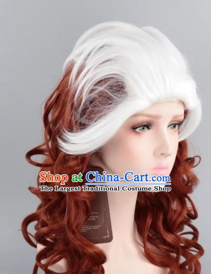 White Gradient Brown Long Curly Hair Cos Wig