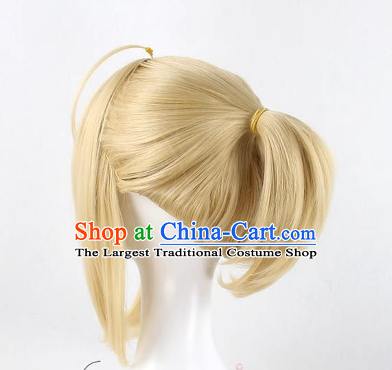 Fate Zero Saber Single Ponytail Lily With Dull Hair Light Yellow Cos Female Wig