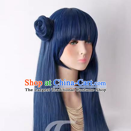 Lovelive ! Sunshine !! Yoshiko Tsushima Mixed Blue Long Straight Hair Hair Bag Cos Wig