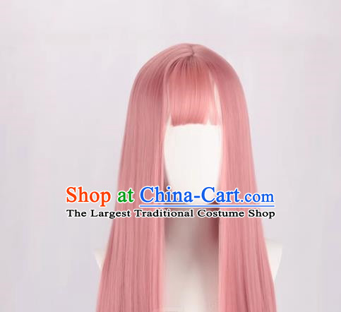 Female Long Hair Daily Pink Long Straight Hair Lolita Light Pink Lolita Air Bangs Cos Wig