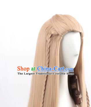 Mixed Flaxen Beauty Peak Braid Style Long Straight Hair Cos Wig