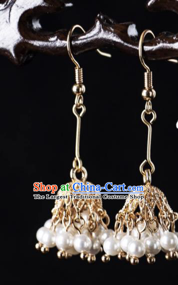China Ming Dynasty Empress Ear Accessories Ancient Bride Pearl Earrings Handmade Hanfu Jewelries