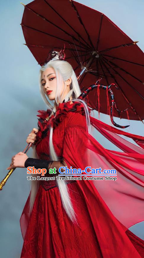 TV Series Till The End of The Moon Evil Queen Si Ying Red Dresses China Ancient Demon Empress Clothing