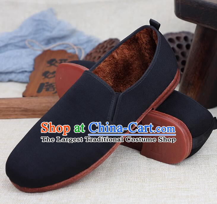 China Handmade Male Shoes Black Kung Fu Shoes Winter Insulated Shoes Old Beijing Cloth Shoes