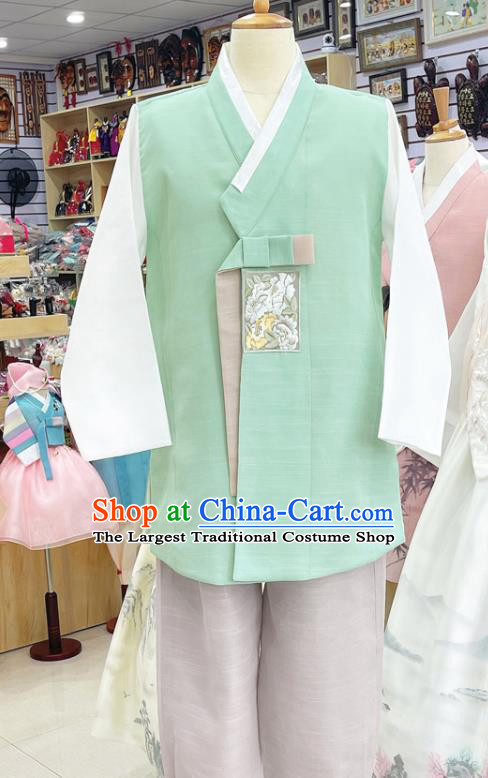 Korean Wedding Groom Clothing Traditional Hanbok Green Shirt and Pants Embroidered Male Costumes