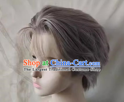 Ancient Costume Front Hook Lace Charlie Sue Men Silver Gray Style Short Hair