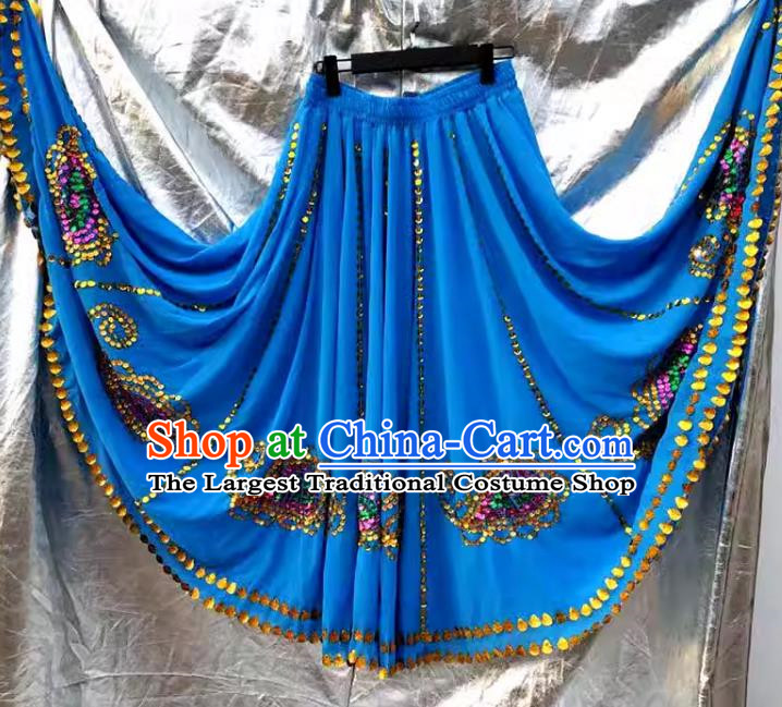 Blue China Xinjiang Dance Uyghur Maixi Laipu Stage Square Dance Ethnic Characteristics Purely Handmade Sequined Swing Skirt