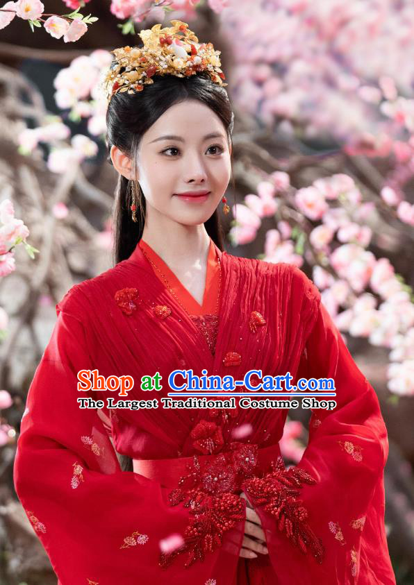 China Traditional Wedding Hanfu Romance Drama The Journey of Chong Zi Ancient Fairy Gong Keran Red Costumes