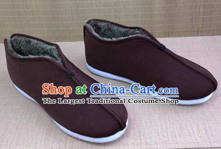 Handmade Brown Winter Boots China Old Beijing Cloth Shoes