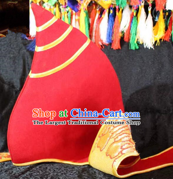 Pandit Master Headdress Handmade Living Buddha Headwear Traditional Tibetan Monk Red Hat