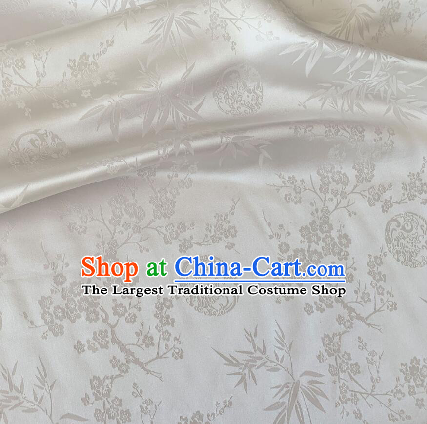 Chinese Traditional Plum Bamboo Pattern Design White Silk Fabric Chinese Qipao Fabric Asian Cloth
