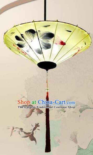 Chinese Palace Lantern Hand Painting Lotus Koi Lantern Traditional Ceiling Lamp