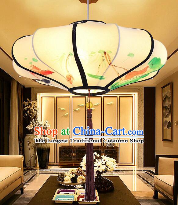 Hand Painting Lotus Koi Lantern Traditional Hanging Lanern Chinese Palace Lantern