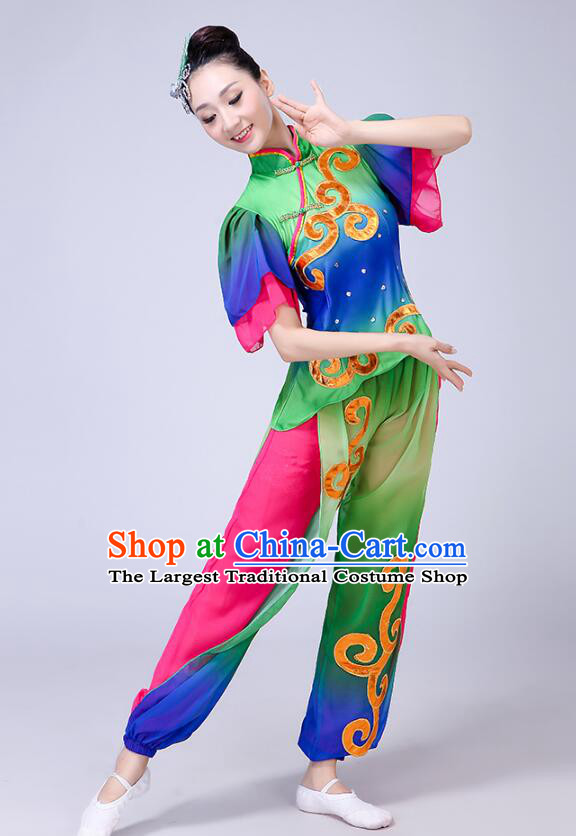 Chinese Folk Dance Outfit Fan Dance Costumes Yangko Dance Clothing Women Group Dance Fashion