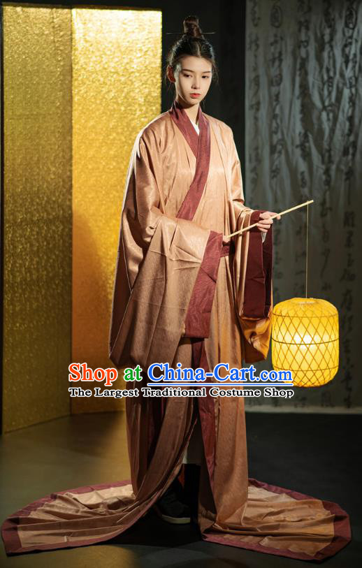 Chinese Qin Dynasty Noble Childe Clothing Ancient Scholar Costume Traditional Han Fu Straight Front Robe