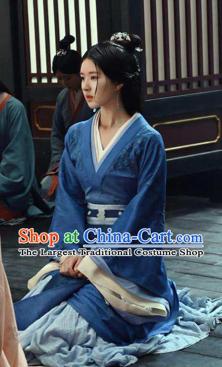 TV Series Love Like The Galaxy Cheng Shao Shang Blue Dress Chinese Han Dynasty Historical Costumes Ancient Aristocratic Lady Clothing