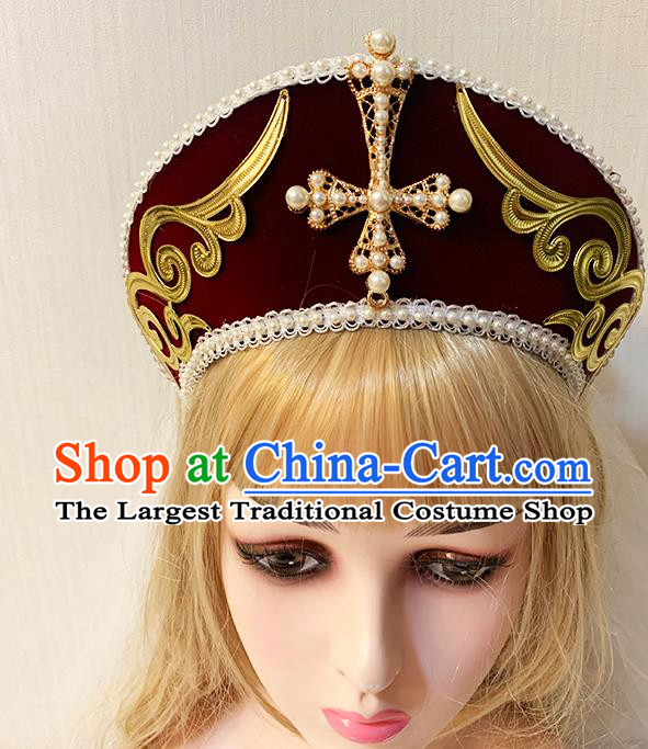 Handmade Catwalks Retro Velvet Royal Crown Pearls Hair Jewelry Top Stage Show Headwear
