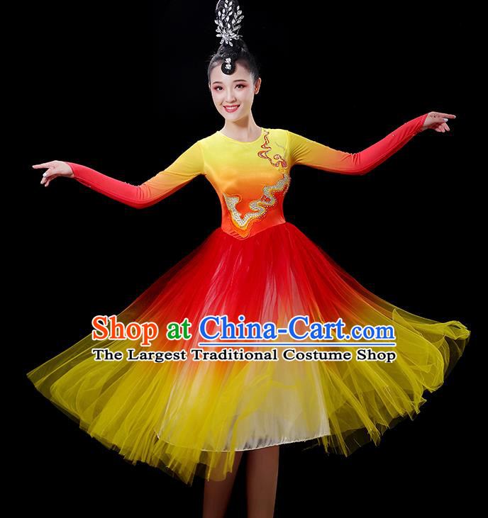 China Women Group Chorus Clothing Opening Dance Fashion Stage Show Veil Dress Modern Dance Costume