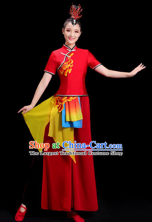 China Folk Dance Clothing Group Stage Show Red Uniform National Yangko Dance Costume