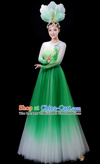 China Stage Show Fashion Modern Dance Costumes Opening Dance Green Dress Women Group Performance Clothing