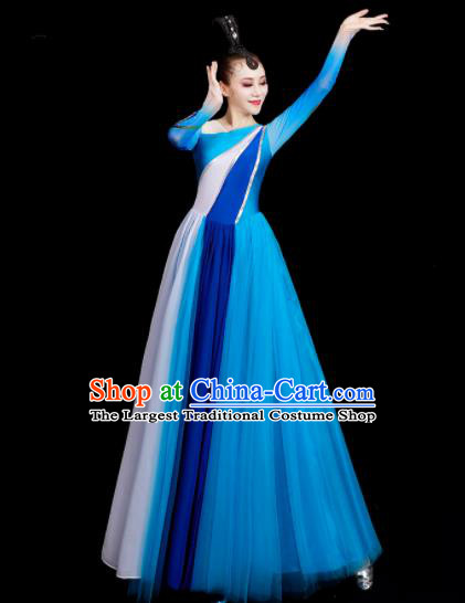 Professional Women Group Chorus Blue Dress Stage Show Costume Modern Dance Fashion Opening Dance Clothing