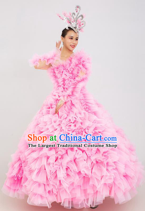 Top Opening Dance Ball Gown Rose Dance Fashion Modern Dance Pink Dress Women Group Dance Clothing