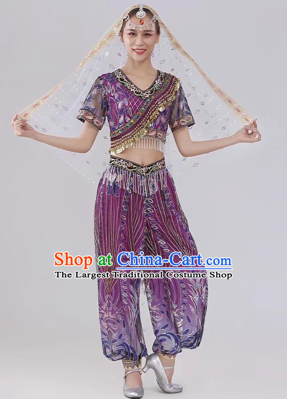 Top Women Group Show Clothing Indian Dance Purple Outfit Belly Dance Fashion Oriental Dance Costume