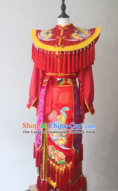 China Fiesta Parade God Embroidered Costumes Folk Dance Immortal Clothing Nuo Opera Combat Red Outfit