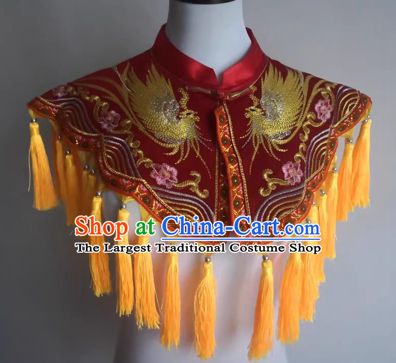 Chinese Sacrifice Dancing Clothing Witchcraft Performance Red Embroidered Cappa Folk Dance God Tippet