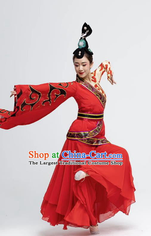 Chinese Classical Dance Red Dress Chu Kingdom Dance Clothing Women Group Dance Hong Zhao Yuan Garment Costume