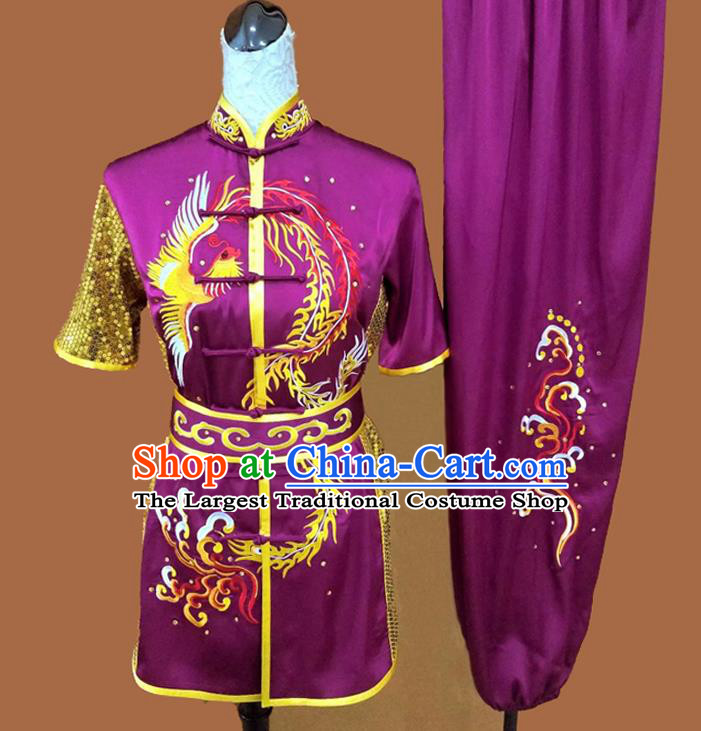 Chinese Wushu Tournament Uniform Kongfu Performance Purple Outfit Chang Quan Competition Clothing