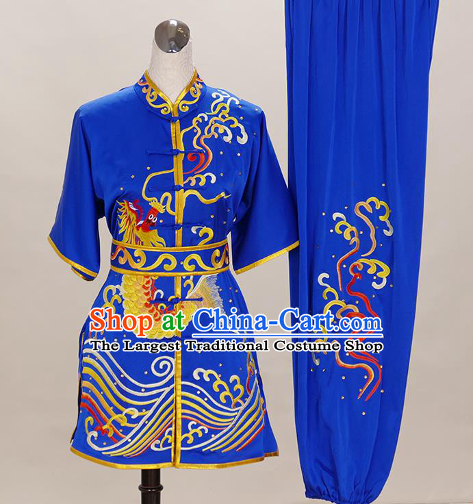 Chinese Wushu Uniform Kongfu Performance Royal Blue Outfit Changquan Competition Clothing