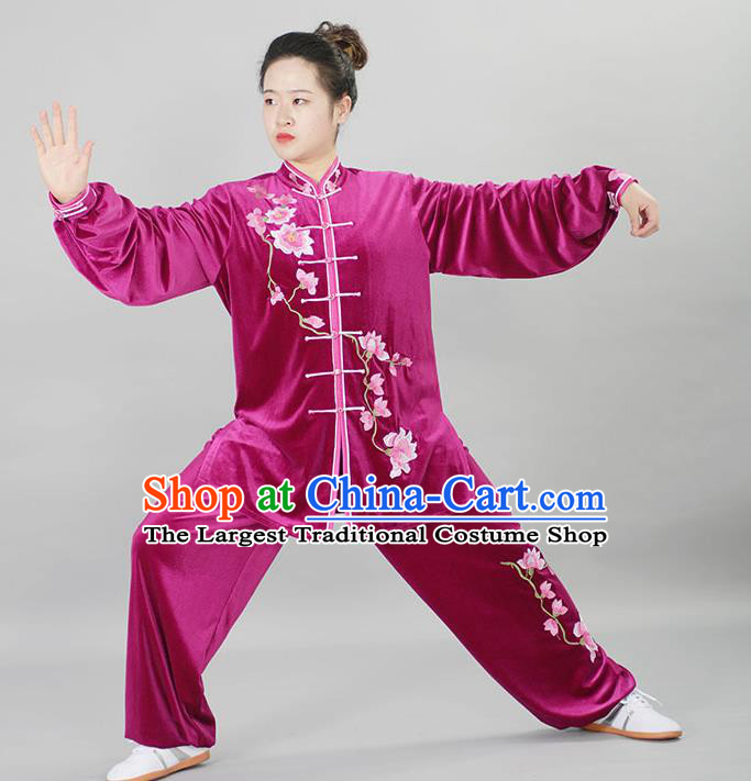 Chinese Female Kung Fu Megenta Suit Martial Arts Clothing Winter Tai Chi Training Uniform Taiji Chuan Clothes