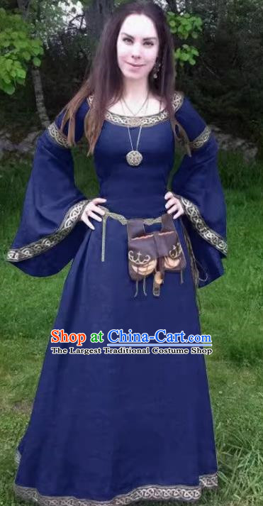 Witch Costume Cosplay European Medieval Retro Dress With Long Sleeves Round Collar And Slim Fit For Ladies Role Play