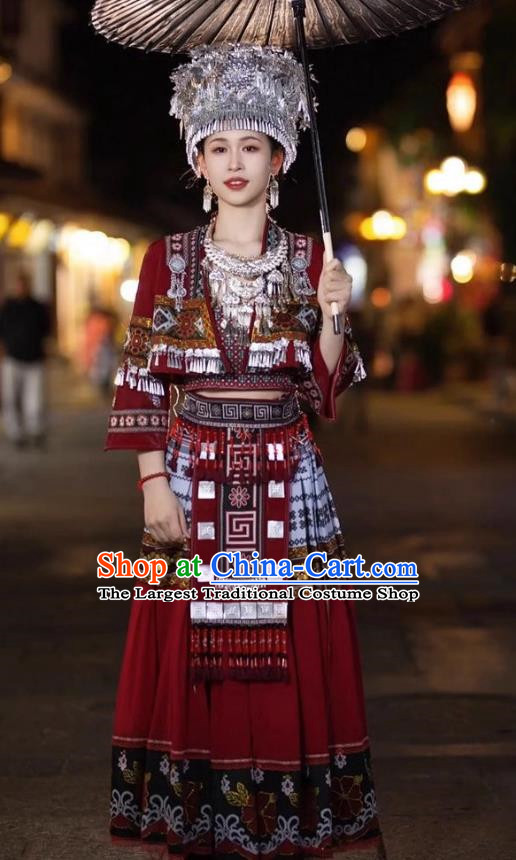 Miao Costume Accessories Set Tujia Minority Red Stage Costume