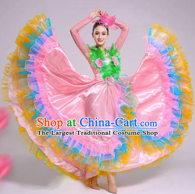 Big Swing Skirt Performance Costume Adult Female Modern Dance Opening Dance Flower Blooming Flourishing Petal Skirt Performance Costume Pink