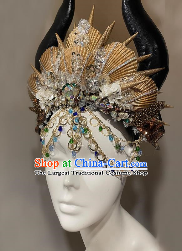 Natural Shell Mermaid Crown Series Fantasy Mermaid Crown Headdress Golden Horn