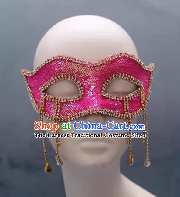 Rose Red Sequin Beaded Flower Mask Retro Elegant Masquerade Halloween Annual Meeting Party