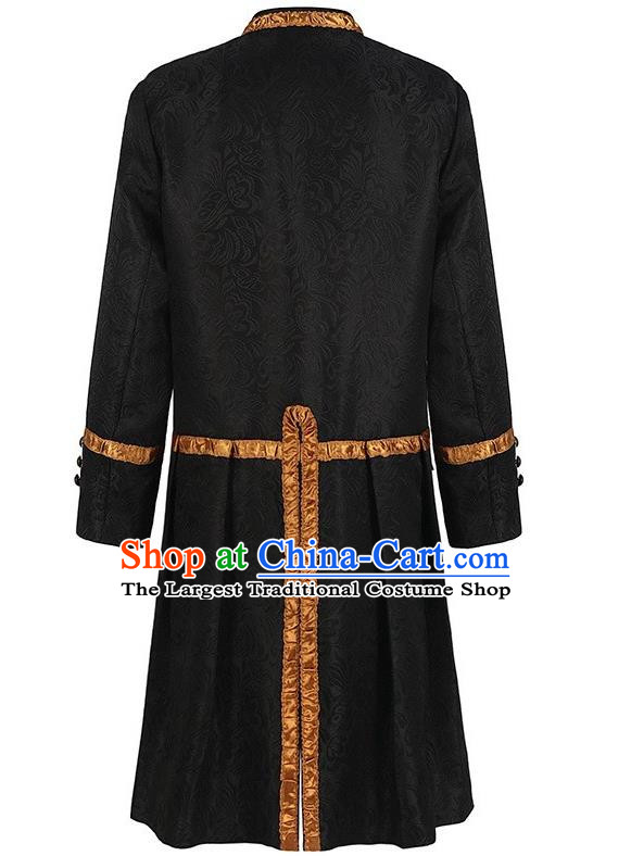 Medieval Black Jacquard Jacket Male Cosplay Old Aristocratic Court Coat Dark Gold Edging Collar Stand-Up Costume