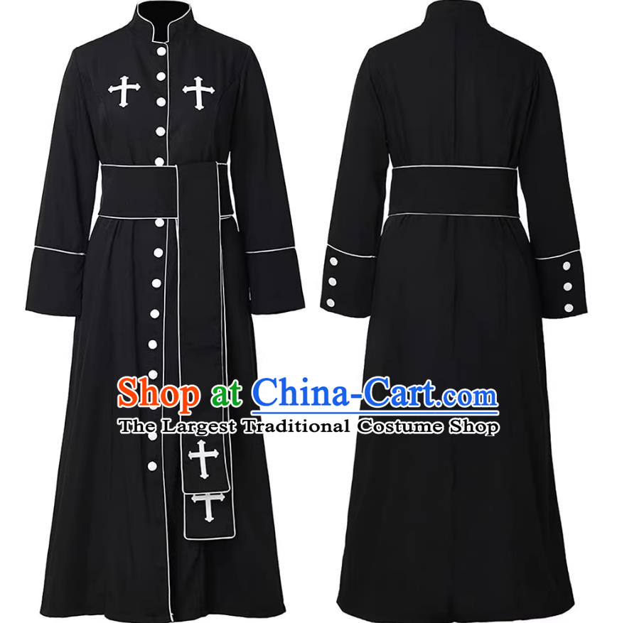 Clergy Performance Costume Stand Collar Long Sleeve Solid Color Cosplay Roman Cathedral Breasted Robe Halloween